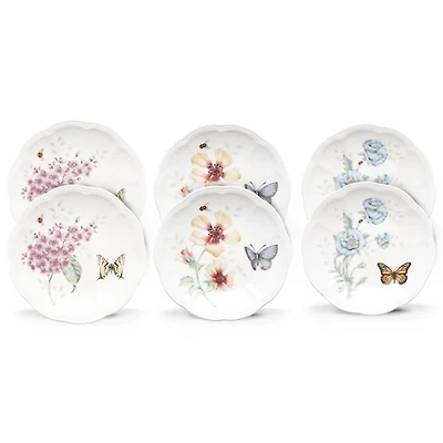 White Butterfly Meadow Appetizer Plates, Set of 6