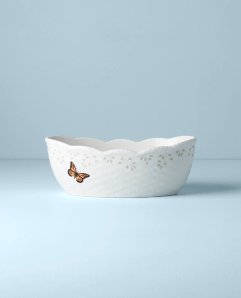 White Butterfly Meadow Porcelain Bread Basket
