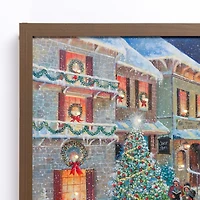 LED Snowy Street Scene Framed Art Print