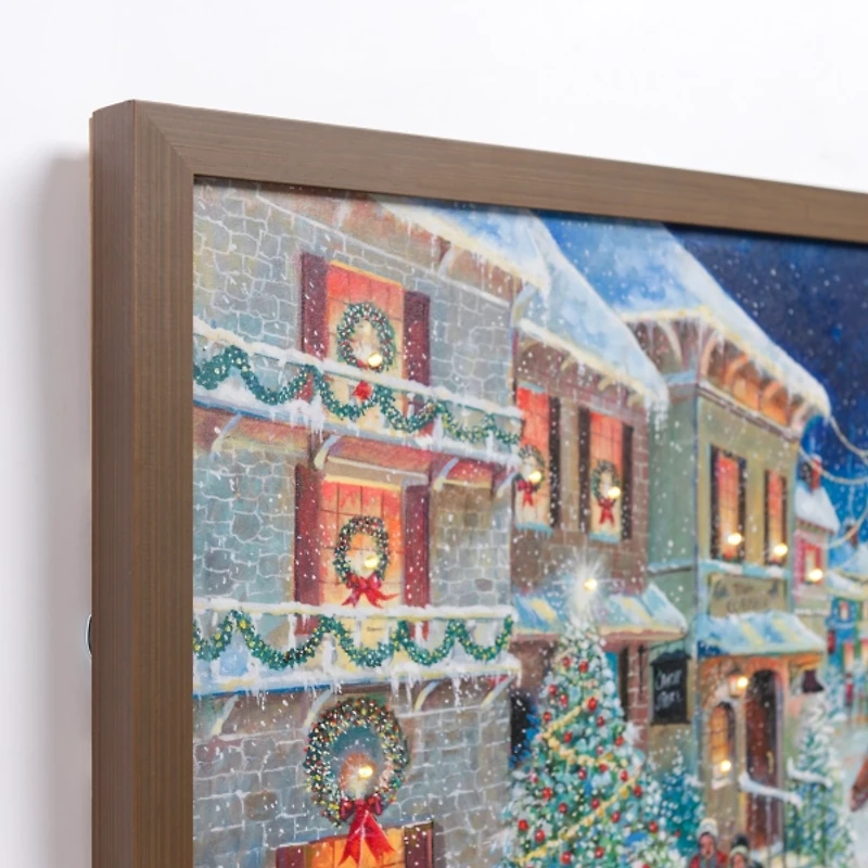 LED Snowy Street Scene Framed Art Print