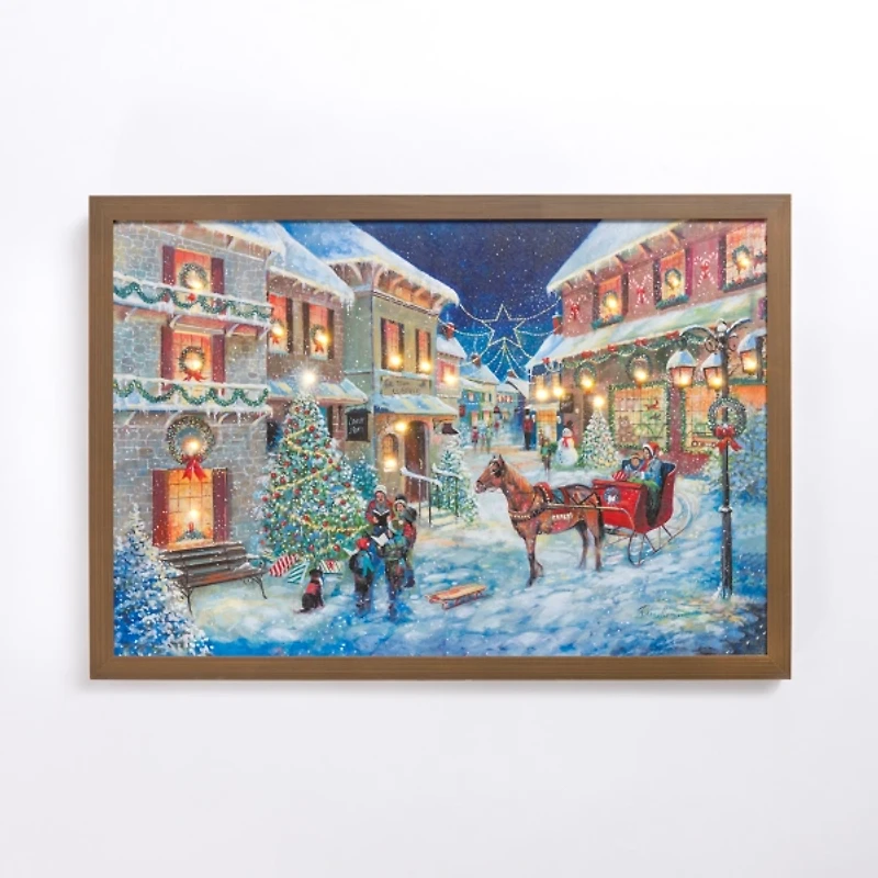 LED Snowy Street Scene Framed Art Print
