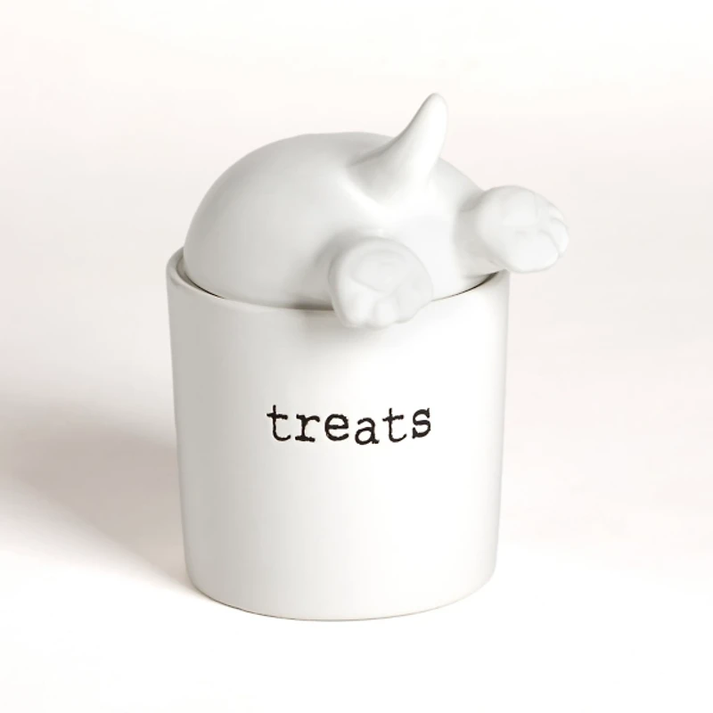 White Ceramic Dog Treat Canister