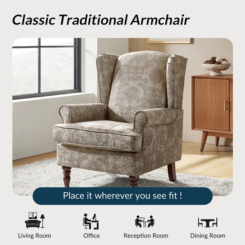 Floral Brocade Wingback Ella Armchair