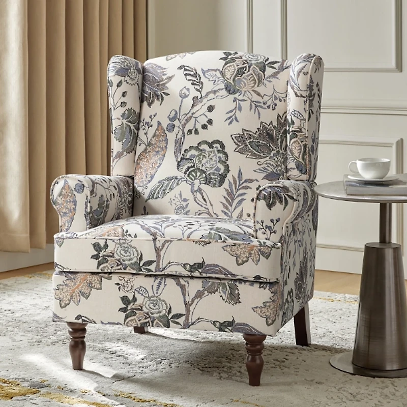 Ivory Floral Brocade Wingback Ella Armchair