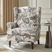 Ivory Floral Brocade Wingback Ella Armchair