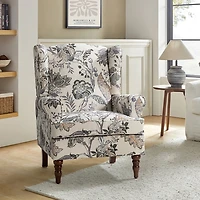 Ivory Floral Brocade Wingback Ella Armchair
