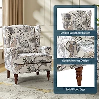 Ivory Floral Brocade Wingback Ella Armchair