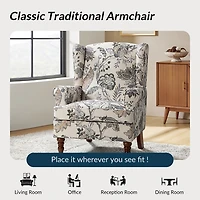 Ivory Floral Brocade Wingback Ella Armchair