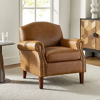 Camel Faux Leather Nailhead Taylor Armchair