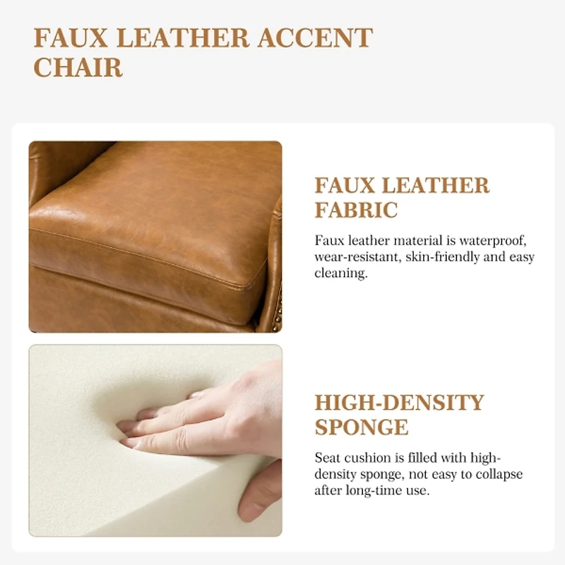 Camel Faux Leather Nailhead Taylor Armchair