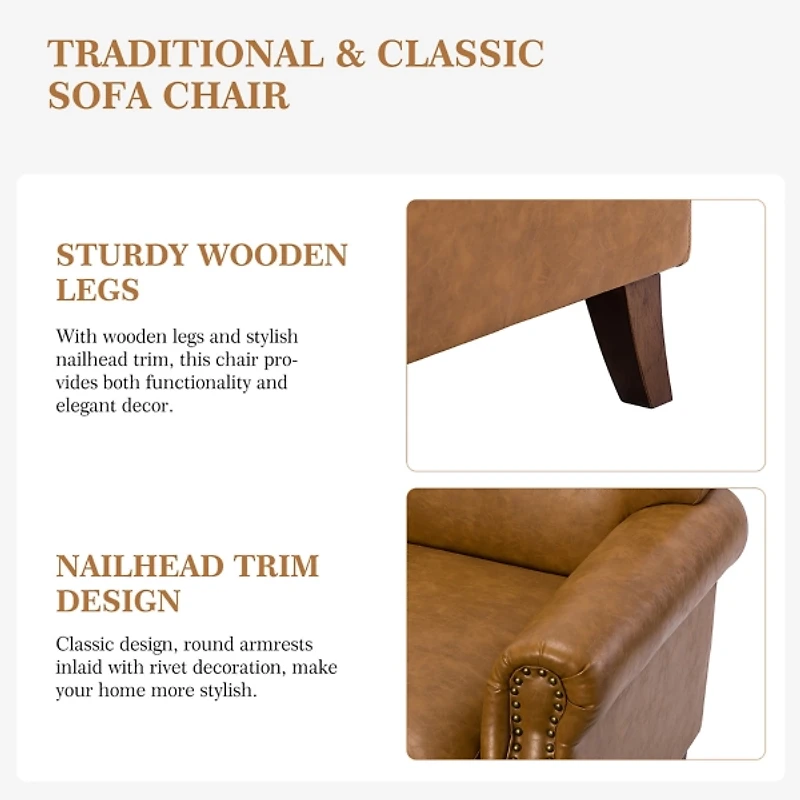 Camel Faux Leather Nailhead Taylor Armchair