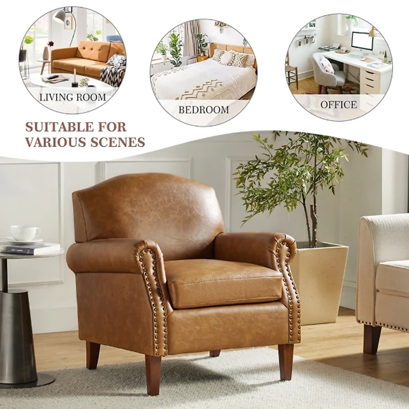 Camel Faux Leather Nailhead Taylor Armchair