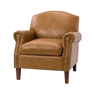 Camel Faux Leather Nailhead Taylor Armchair