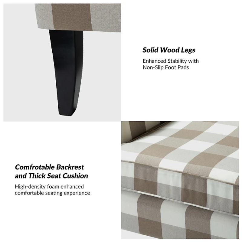 Beige Buffalo Check Upholstered Armchair