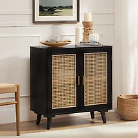 Black Wood and Rattan Carpinteria Cabinet