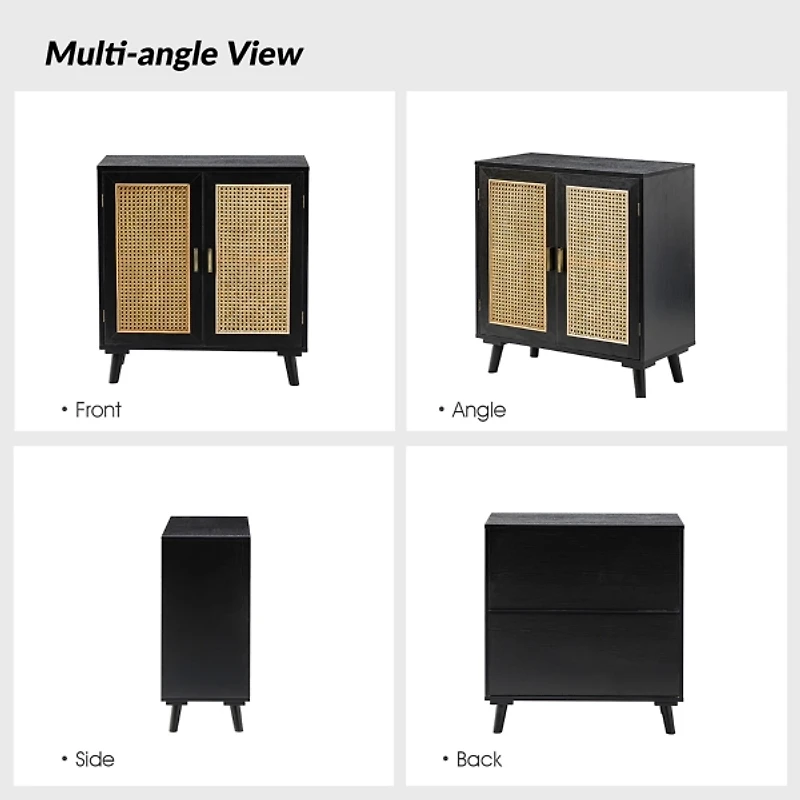 Black Wood and Rattan Carpinteria Cabinet