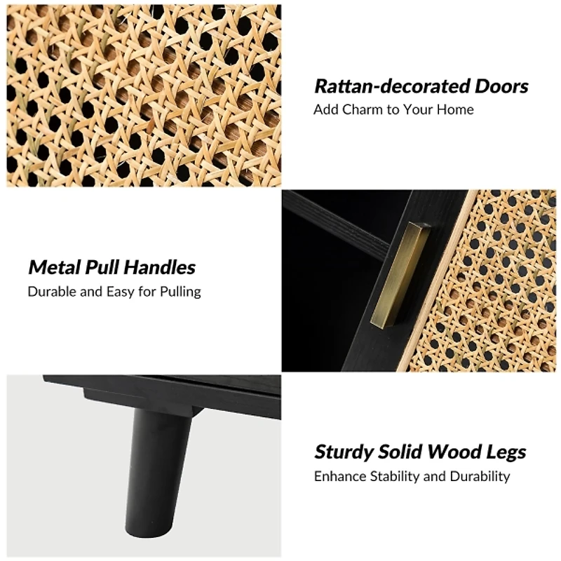 Black Wood and Rattan Carpinteria Cabinet