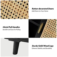 Black Wood and Rattan Carpinteria Cabinet