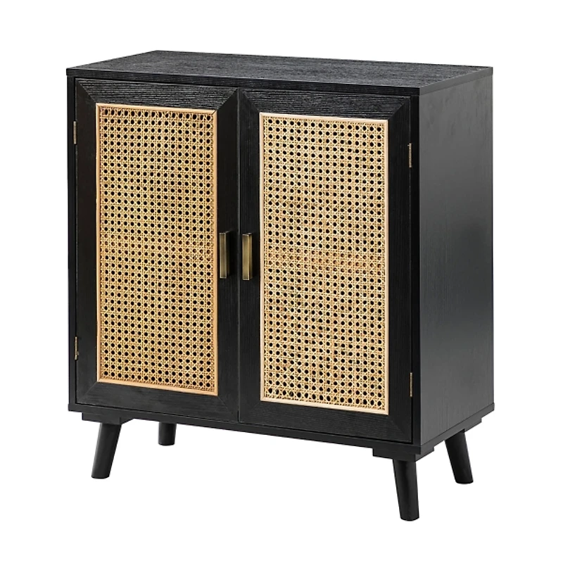 Black Wood and Rattan Carpinteria Cabinet