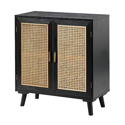 Black Wood and Rattan Carpinteria Cabinet