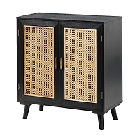 Black Wood and Rattan Carpinteria Cabinet