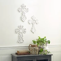 White Wood Wall Cross Wall Plaques, Set of 3