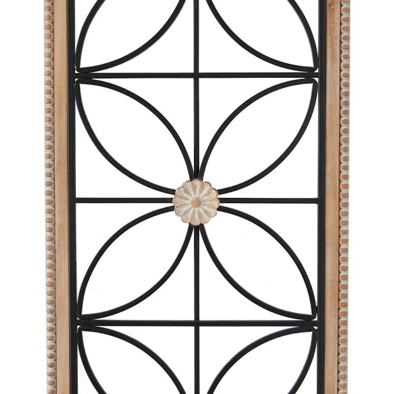 Wood and Metal Floral Windowpane Wall Plaque