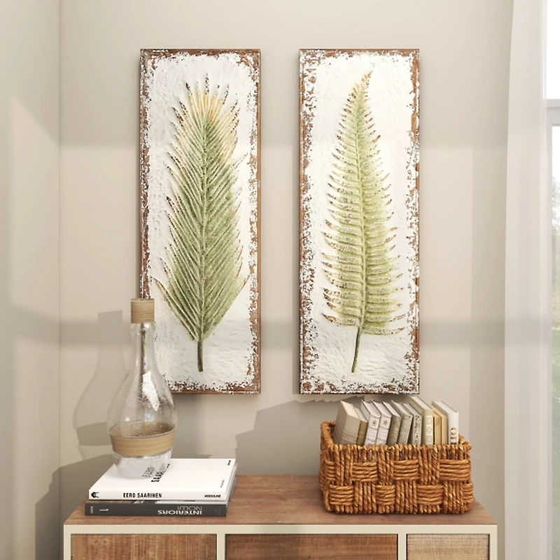 Embossed Metal Leaves Wall Plaques, Set of 2