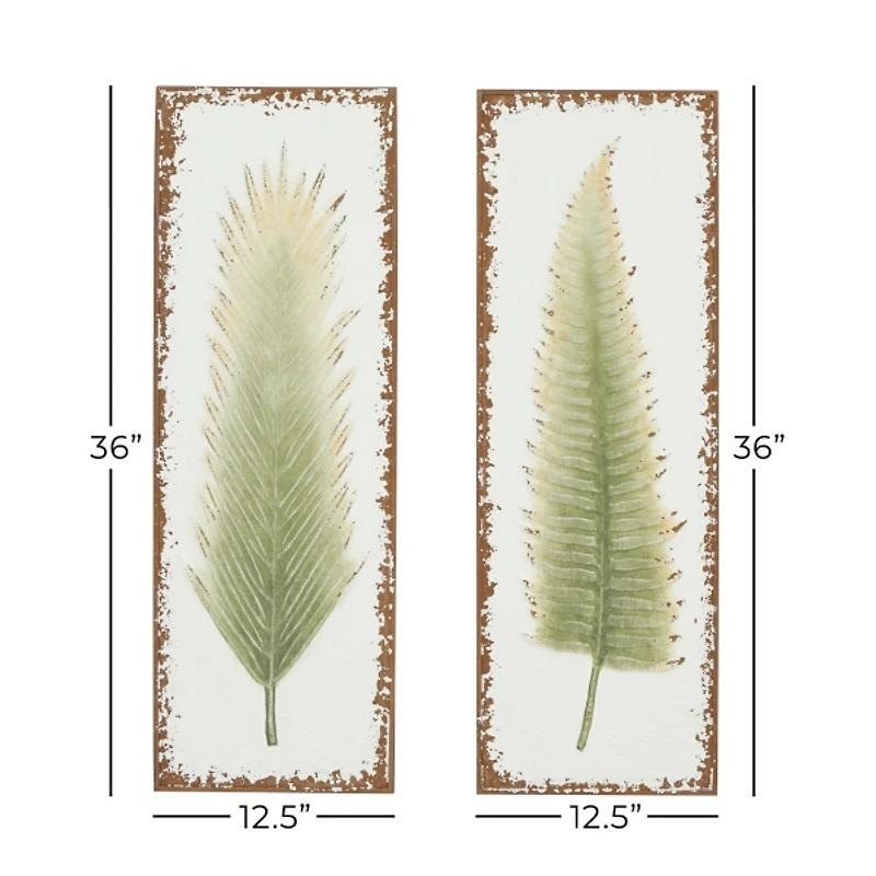 Embossed Metal Leaves Wall Plaques, Set of 2