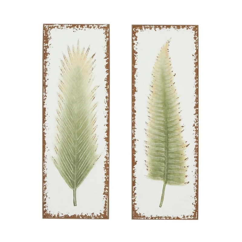 Embossed Metal Leaves Wall Plaques, Set of 2