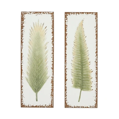 Embossed Metal Leaves Wall Plaques, Set of 2