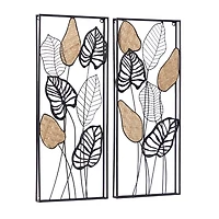 Metal Palm Leaf Panel Wall Plaques, Set of 2