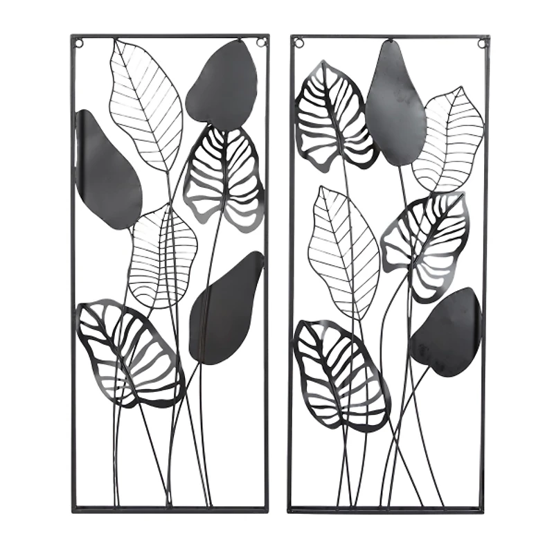 Metal Palm Leaf Panel Wall Plaques, Set of 2