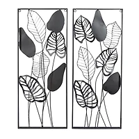 Metal Palm Leaf Panel Wall Plaques, Set of 2