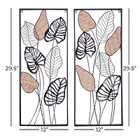 Metal Palm Leaf Panel Wall Plaques, Set of 2