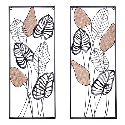 Metal Palm Leaf Panel Wall Plaques, Set of 2
