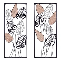 Metal Palm Leaf Panel Wall Plaques, Set of 2