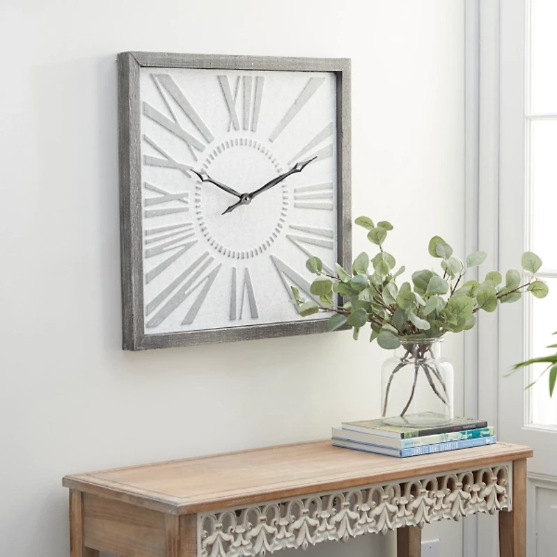 Square Galvanized Metal Wall Clock