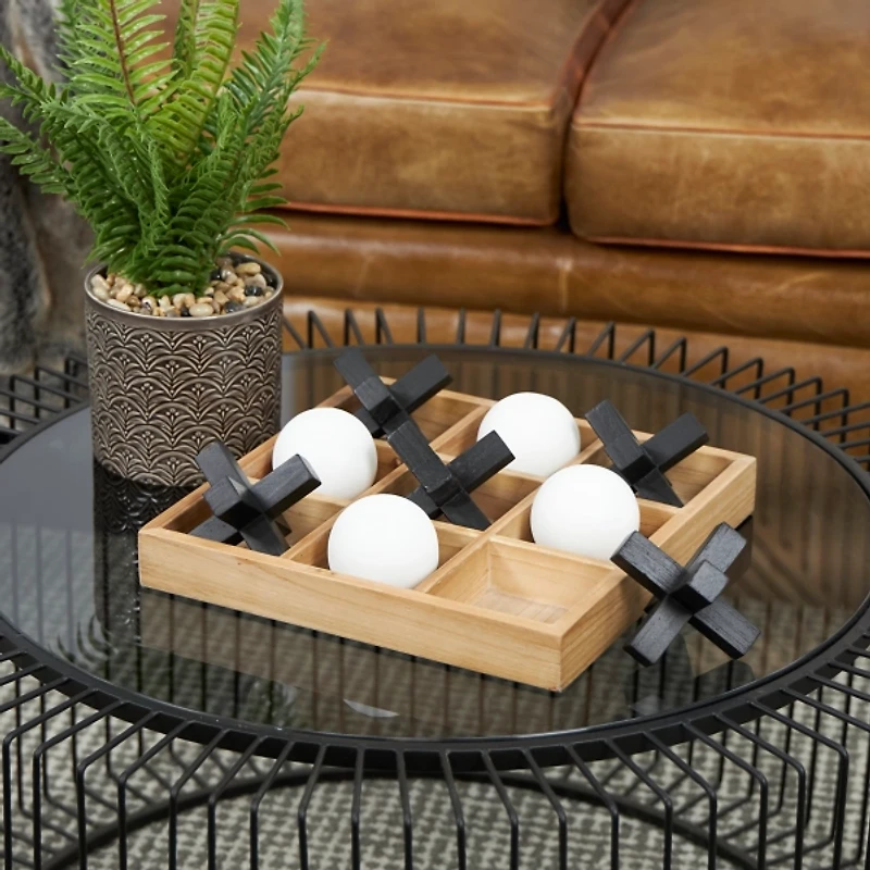 Wooden Black & White 3D Tic Tac Toe Set