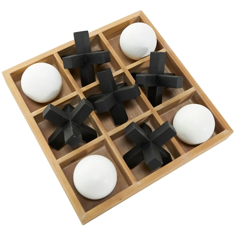 Wooden Black & White 3D Tic Tac Toe Set