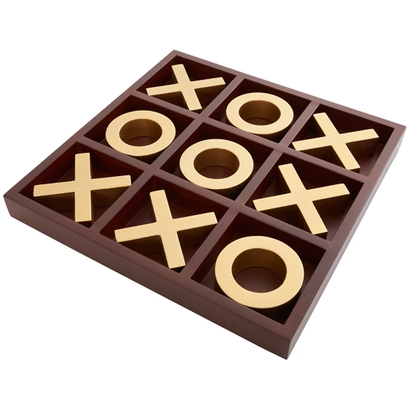 Brown Wood Gold Tic Tac Toe Game Set
