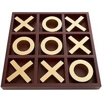 Brown Wood Gold Tic Tac Toe Game Set