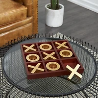 Brown Wood Gold Tic Tac Toe Game Set