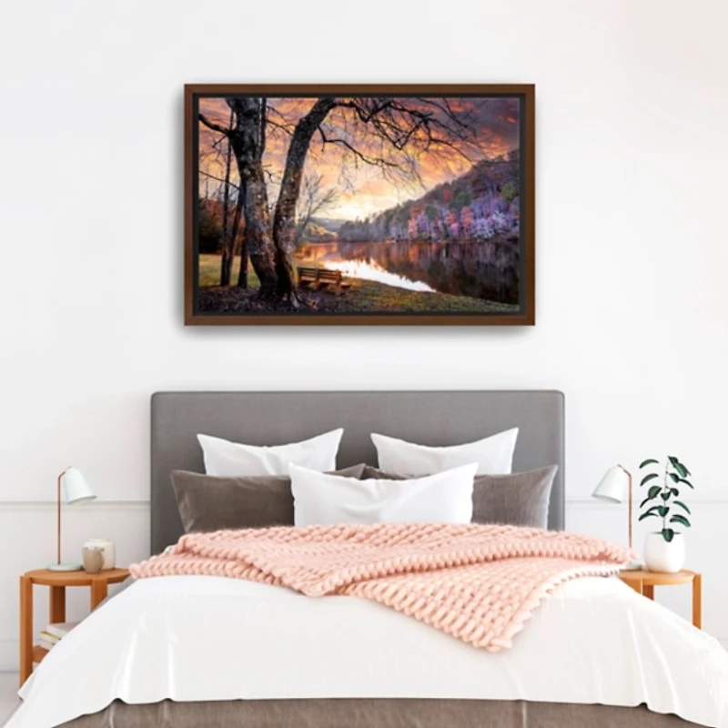 The Quiet of Sunset Walnut Framed Canvas Art Print