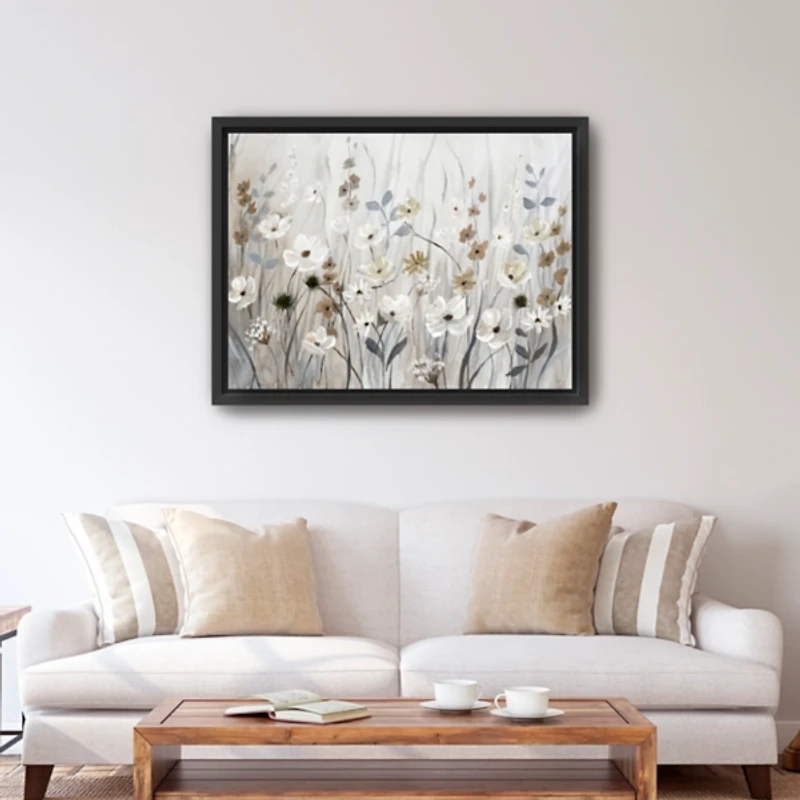 Misty Meadow Black Framed Canvas Art Print