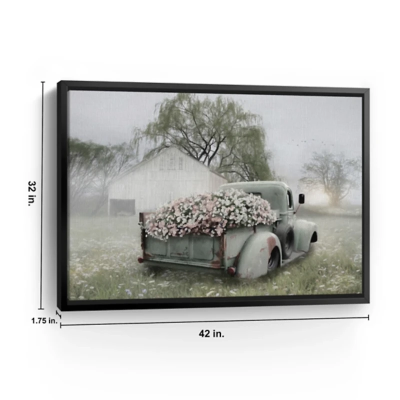 Sage Flower Truck Framed Canvas Print, 42x32 in.