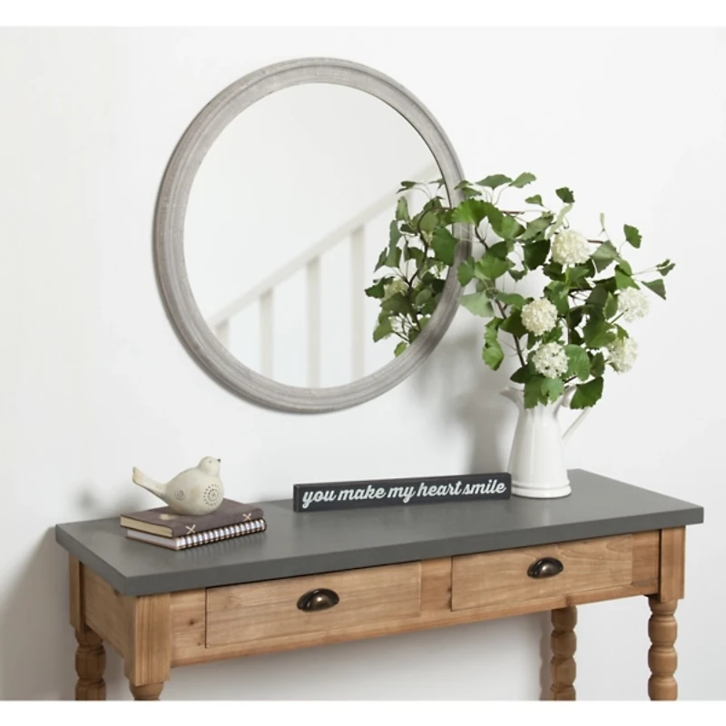 Round Gray Mansell Wood Wall Mirror