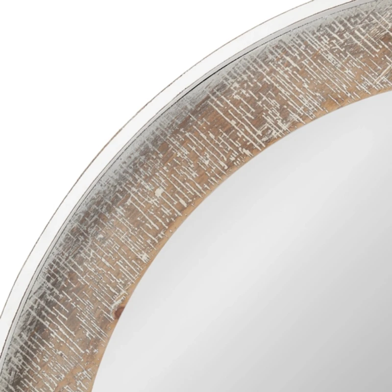 White Rustic Wood Round Wall Mirror