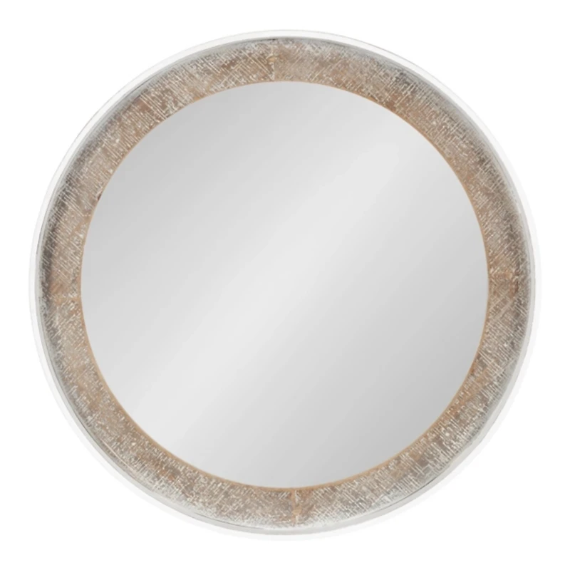 White Rustic Wood Round Wall Mirror