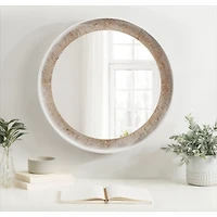 White Rustic Wood Round Wall Mirror